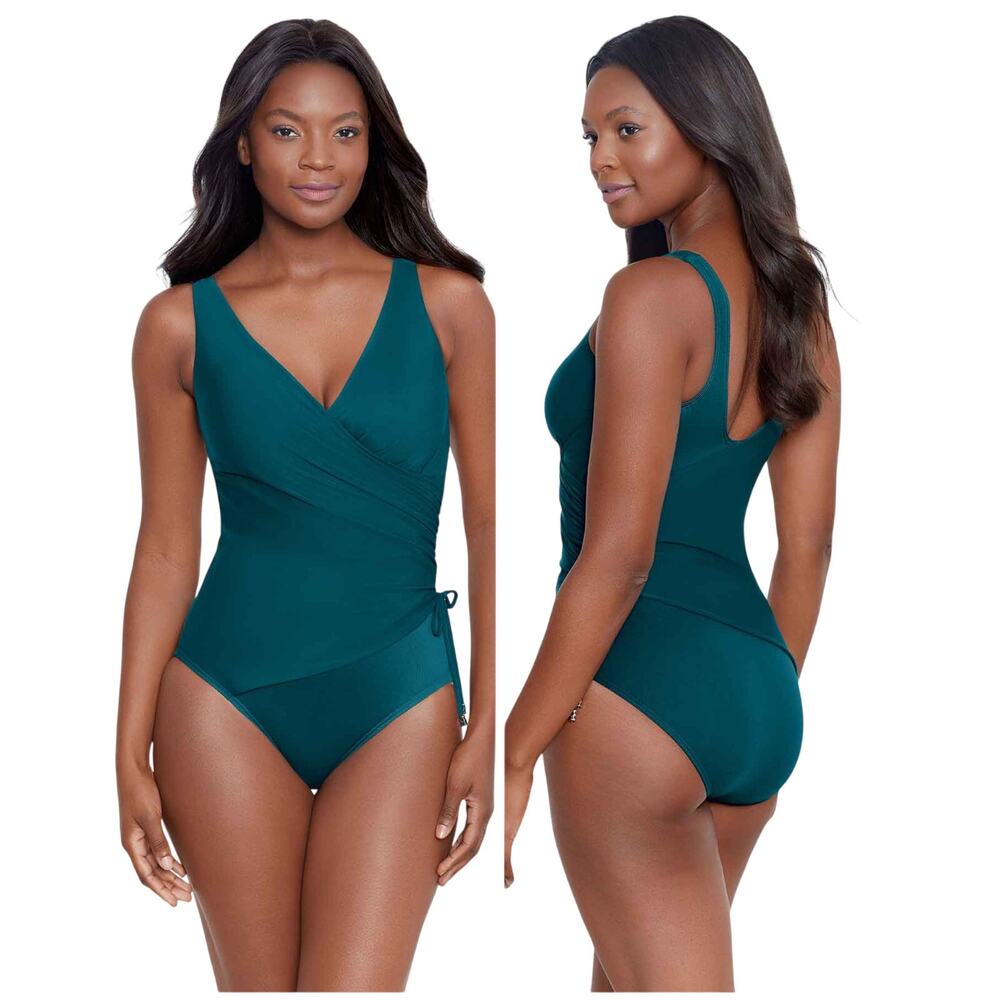 Miraclesuit NWT Razzle Dazzle Eclat Swimsuit Nova Green Teal Size 14 Bra Top